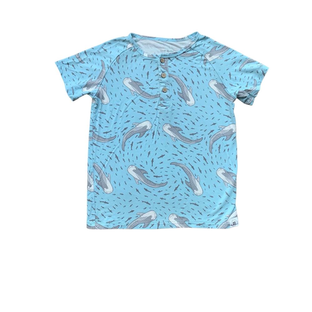 Sweet Bamboo Swirling Sharks Button Tee